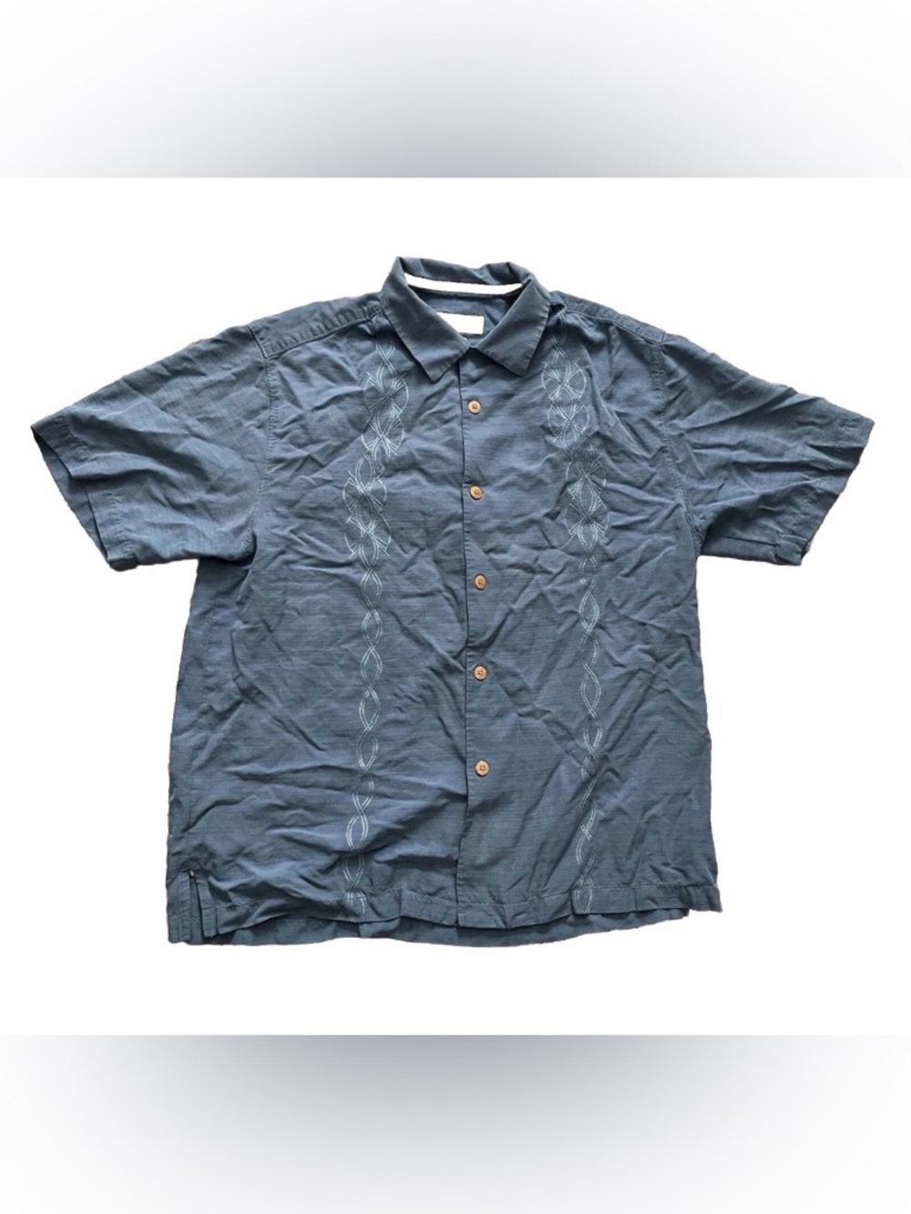 Tommy Bahama 100% Silk Button Down Shirt Blue Mens Size M Beachy Hawaiian Resort